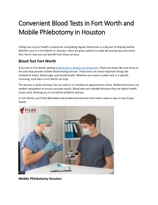 Convenient Blood Tests in Fort Worth and Mobile Phlebotomy in Houston