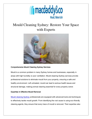 Mould Cleaning Sydney: Restore Your Space with Experts