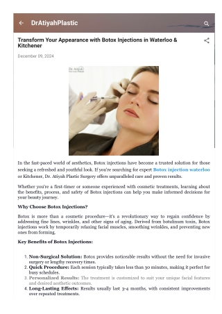 Transform Your Appearance with Botox Injections in Waterloo & Kitchener