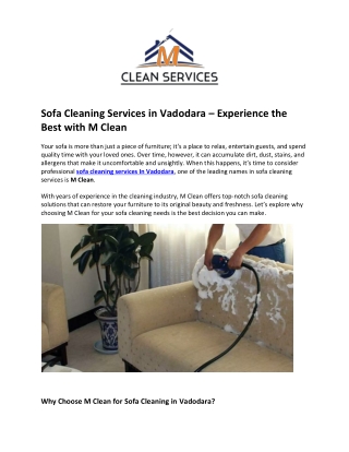 Sofa Cleaning Services in Vadodara