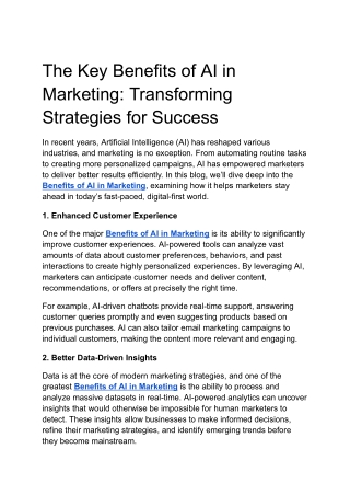 The Key Benefits of AI in Marketing: Transforming Strategies for Success