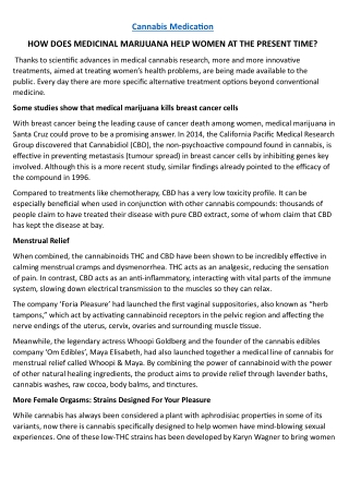 HOW DOES MEDICINAL MARIJUANA HELP WOMEN AT THE PRESENT TIME