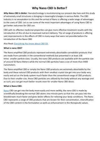 Why Nano CBD Is Better