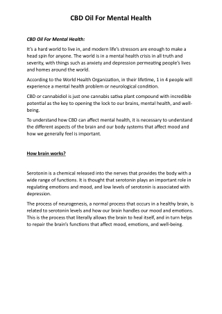 CBD Oil For Mental Health