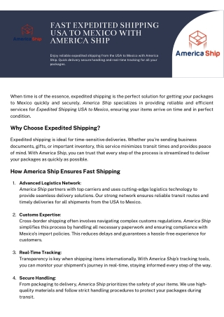Fast Expedited Shipping USA to Mexico with America Ship