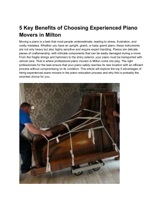 5 Key Benefits of Choosing Experienced Piano Movers in Milton