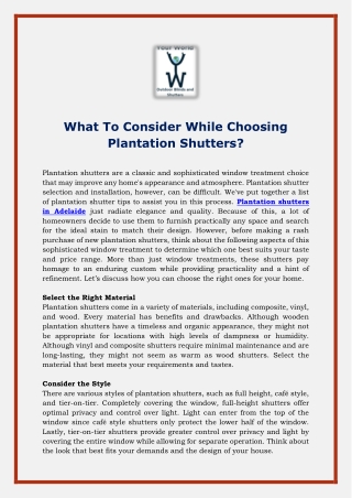 What To Consider While Choosing Plantation Shutters