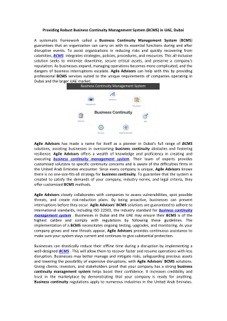 Providing Robust Business Continuity Management System (BCMS) in UAE, Dubai