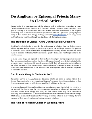 Do Anglican or Episcopal Priests Marry in Clerical Attire