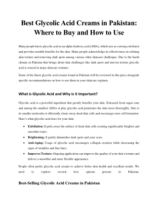 Best Glycolic Acid Creams in Pakistan