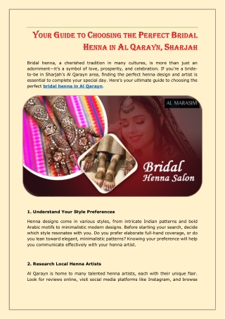 Your Guide to Choosing the Perfect Bridal Henna in Al Qarayn