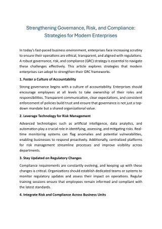 Strengthening Governance, Risk, and Compliance  Strategies for Modern Enterprises