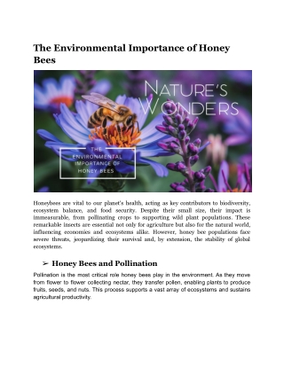 The Environmental Importance of Honey Bees