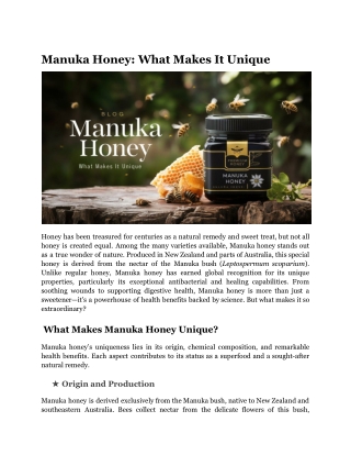 Manuka Honey_ What Makes It Unique