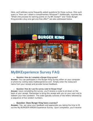 MyBKExperience – Burger King Survey– Free Whopper