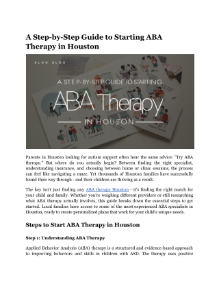 A Step-by-Step Guide to Starting ABA Therapy in Houston