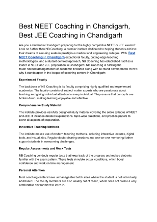 Best NEET Coaching in Chandigarh, Best JEE Coaching in Chandigarh