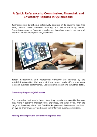 A Quick Reference to Commission, Financial, and Inventory Reports in QuickBooks