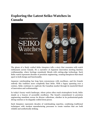 Exploring the Latest Seiko Watches in Canada