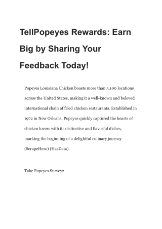 TellPopeyes – Win $1000 Gift Card – Popeyes Survey