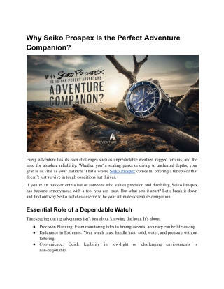 Why Seiko Prospex Is the Perfect Adventure Companion_