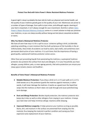 Protect Your Bed with Vetro Power’s Water-Resistant Mattress Protector (VP IN Blog)