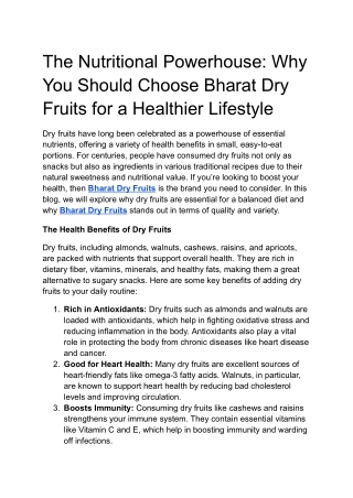 The Nutritional Powerhouse: Why You Should Choose Bharat Dry Fruits for a Health