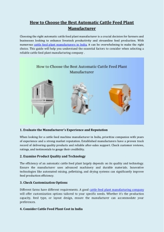 How to Choose the Best Automatic Cattle Feed Plant Manufacturer