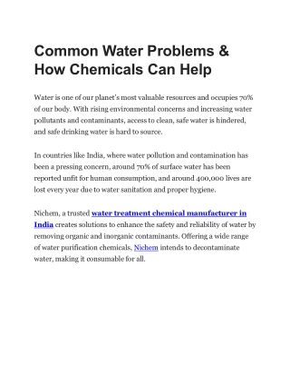 Common Water Problems & How Chemicals Can Help