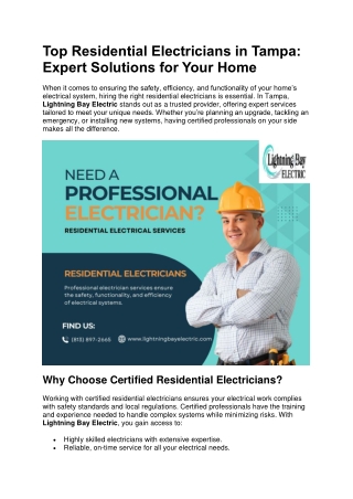 Top Residential Electricians in Tampa: Expert Solutions for Your Home
