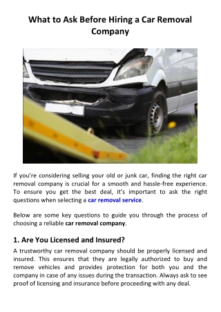 What to Ask Before Hiring a Car Removal Company