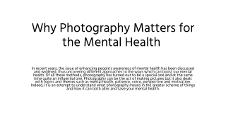 Why Photography Matters for the Mental Health
