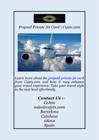 Prepaid Private Jet Card | Cejets.com