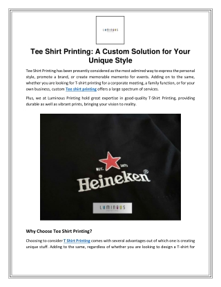 Tee Shirt Printing A Custom Solution for Your Unique Style