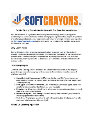 Build a Strong Foundation in Java with Our Core Training Course