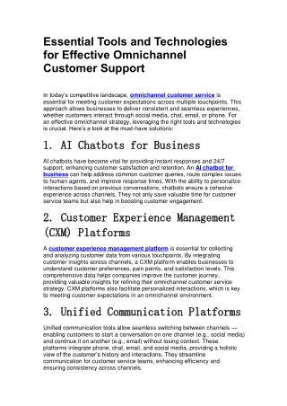 Essential Tools and Technologies for Effective Omnichannel Customer Support