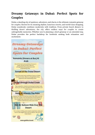 Dreamy Getaways in Dubai  Perfect Spots for Couples