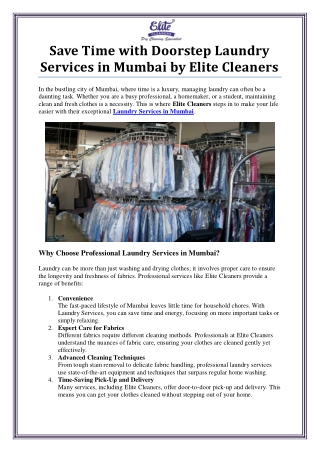 Laundry Services in Mumbai by Elite Cleaners