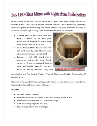 Buy LED Glass Mirror with Lights from Smile Sellers