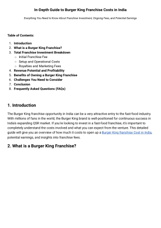 Detailed Guide About Burger King Franchise Cost in India