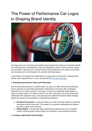 The Power of Performance Car Logos in Shaping Brand Identity