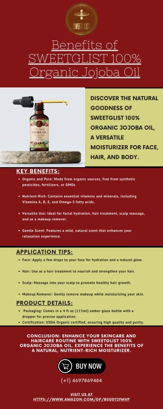 Benefits of SWEETGLIST 100% Organic Jojoba Oil