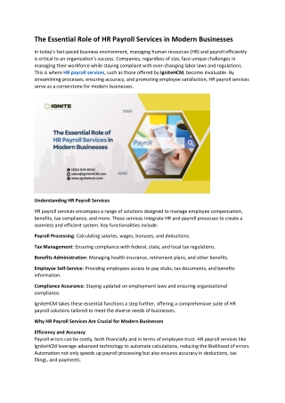 The Essential Role of HR Payroll Services in Modern Businesses