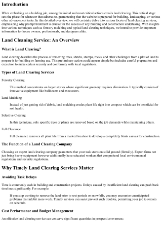 Land Clearing for Construction: Why Timely Provider Matter