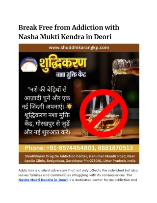 Break Free from Addiction with Nasha Mukti Kendra in Deori