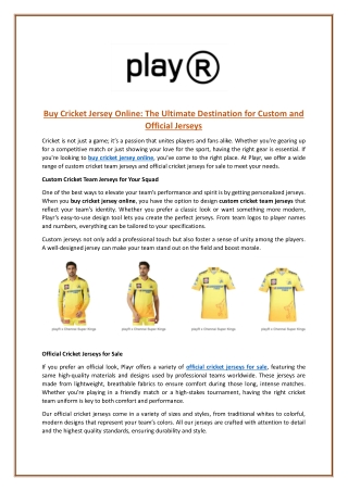 Buy Cricket Jersey Online The Ultimate Destination for Custom and Official Jerseys