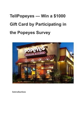 TellPopeyes – Win $1000 Gift Card – Popeyes Survey