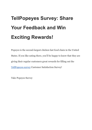 TellPopeyes – Win $1000 Gift Card – Popeyes Survey