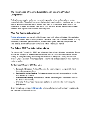 The Importance of Testing Laboratories in Ensuring Product Compliance