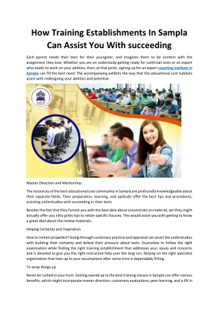 How Coaching Institutes In Sampla Can Help You Succeed